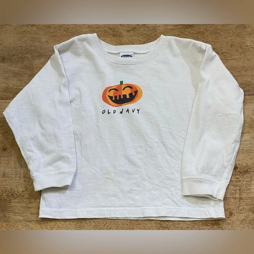 Vintage Old Navy Toddler XXL (24-30 mo) White‎ Cotton Pumpkin Long Sleeve Tee